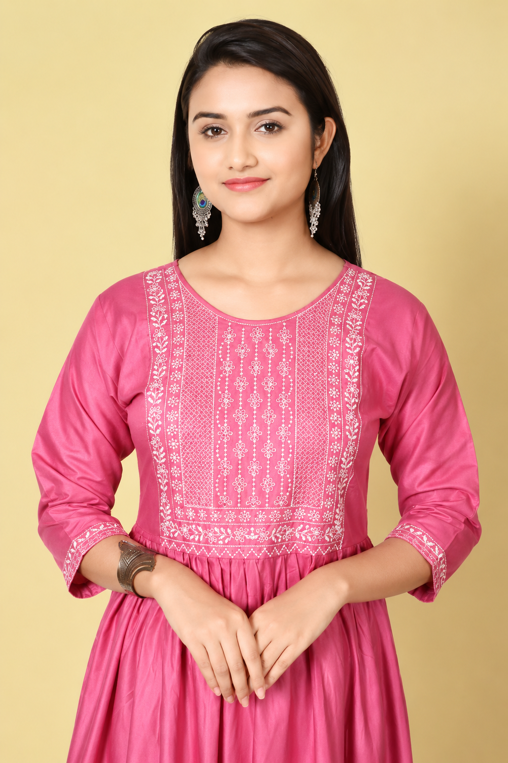 Pink Embroidered Anarkali Kurti for Women