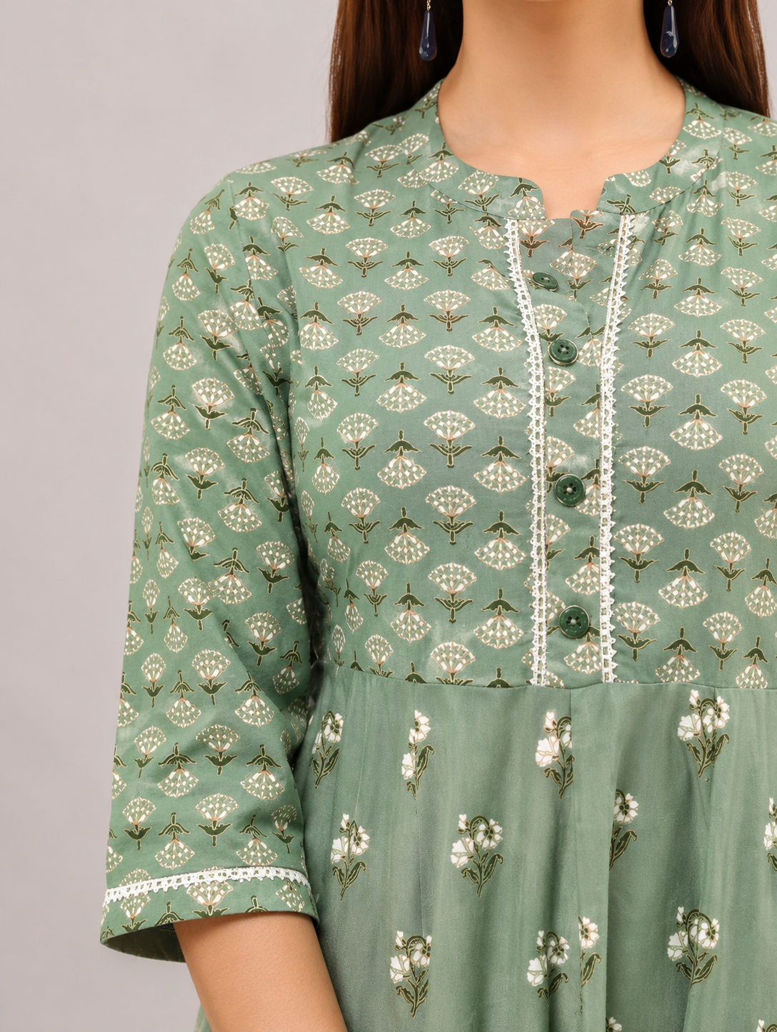 Sage Green Printed Anarkali Kurta for Women
