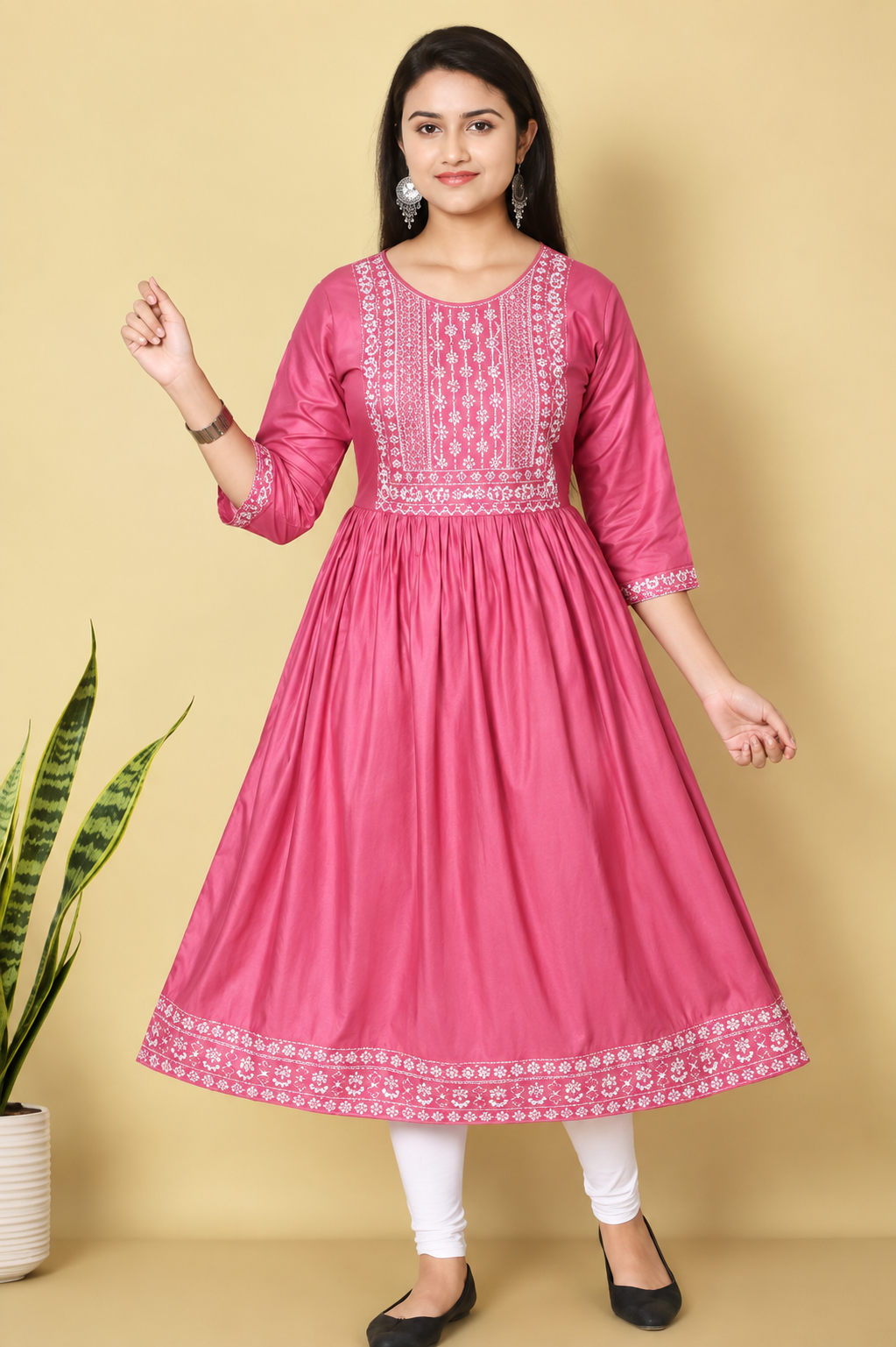 Pink Embroidered Anarkali Kurti for Women