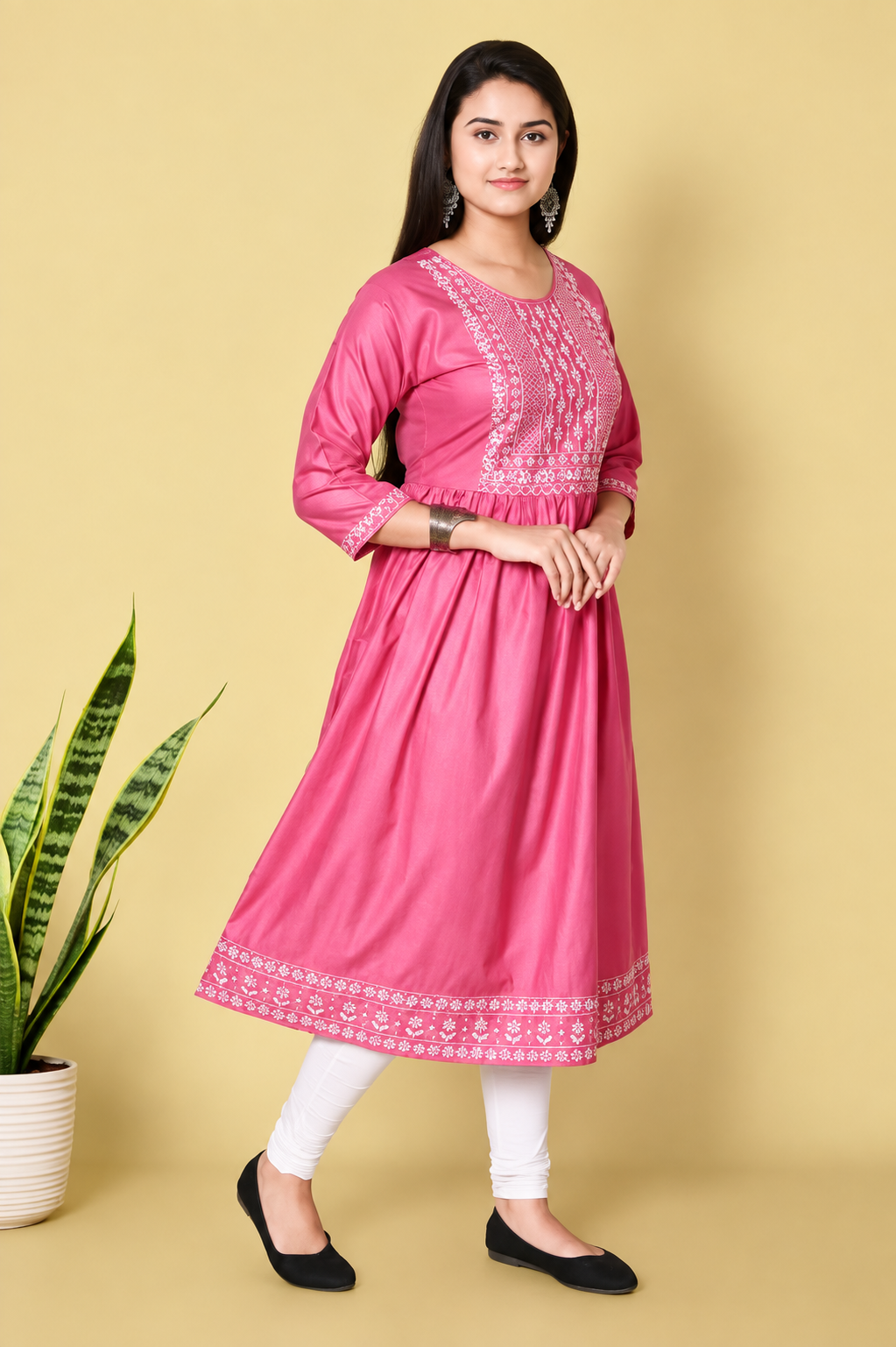 Pink Embroidered Anarkali Kurti for Women