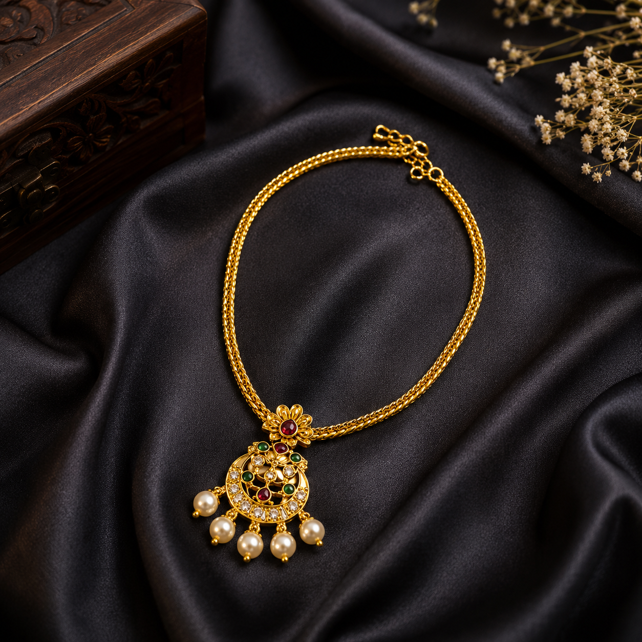 CZ Gold Plated Pendant Necklace for Women | Cubic Zirconia Pearl Drop Necklace | Traditional Party Wear Jewellery