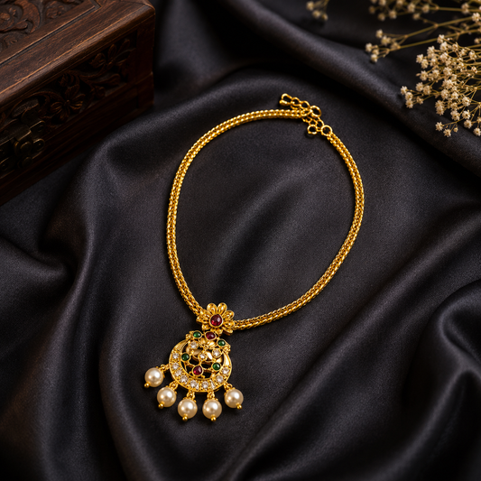 CZ Gold Plated Pendant Necklace for Women | Cubic Zirconia Pearl Drop Necklace | Traditional Party Wear Jewellery