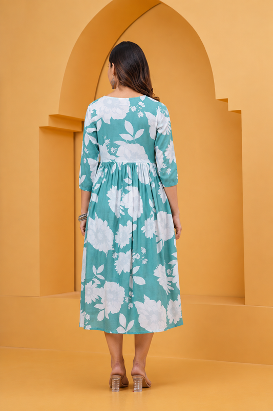 Mint Green Floral Anarkali Kurti for Women