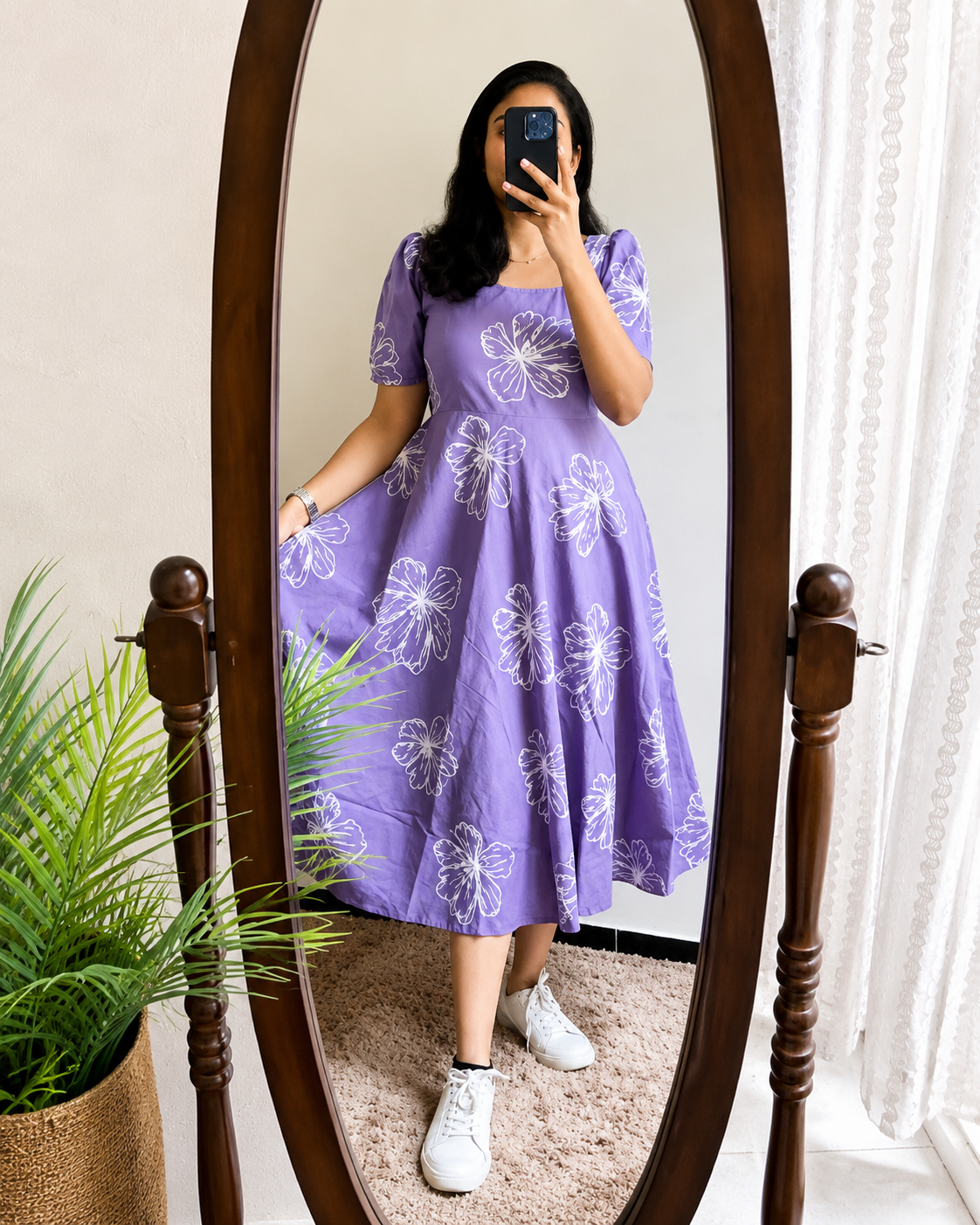 Lavender Floral Printed Rayon Kurti for Women