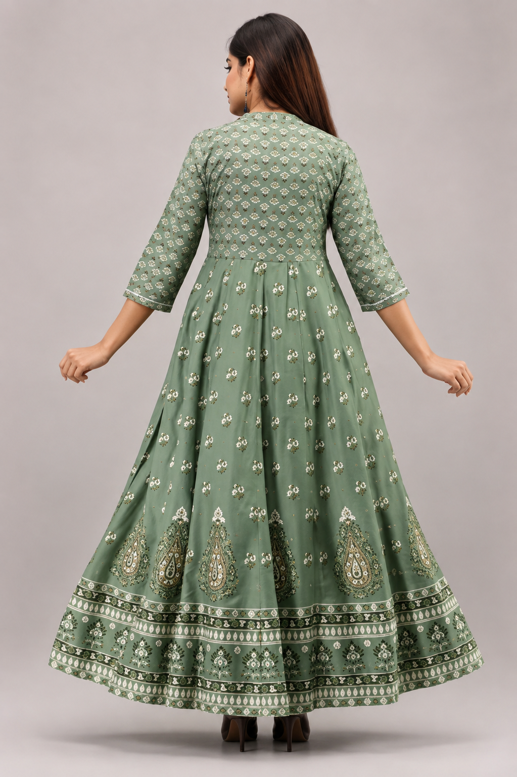 Sage Green Printed Anarkali Kurta for Women