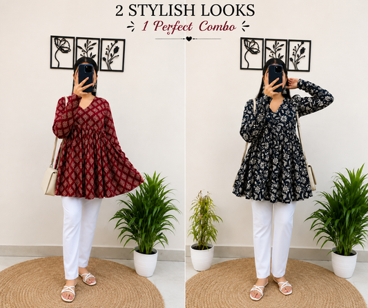 Jaipuri Printed Cotton Tops Combo Pack of 2