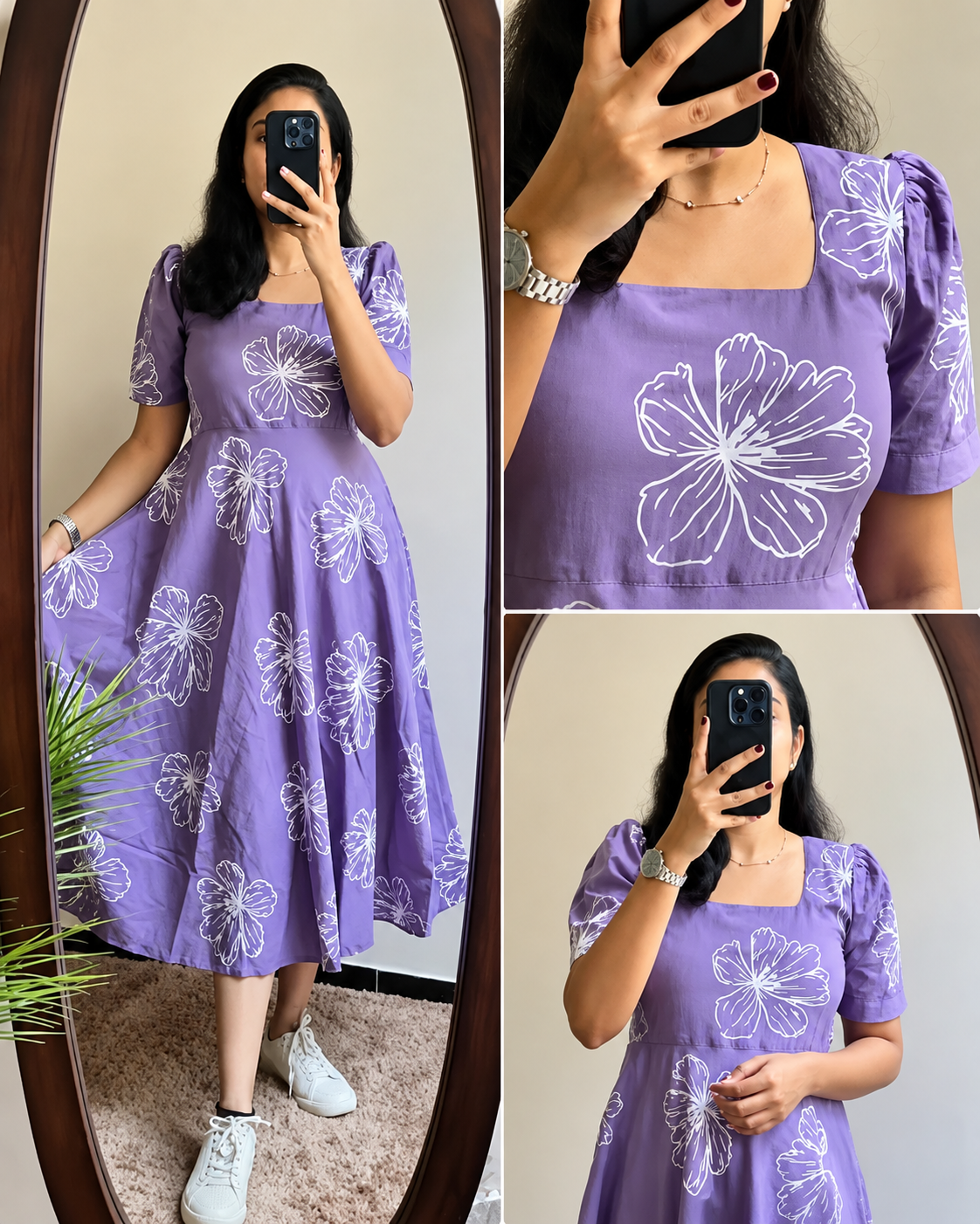 Lavender Floral Printed Rayon Kurti for Women