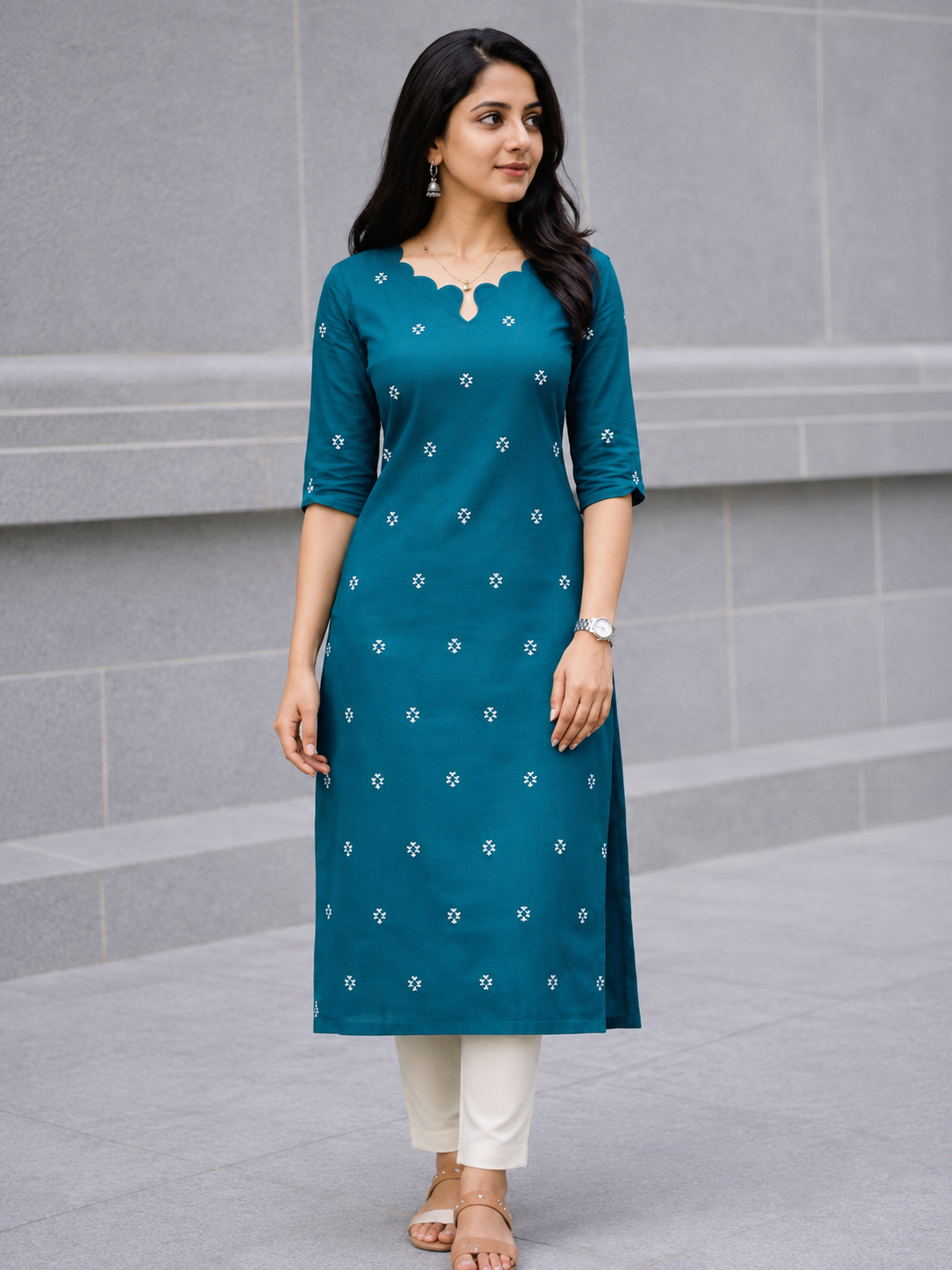 Morpeach Khadi Cotton Printed Kurti Women