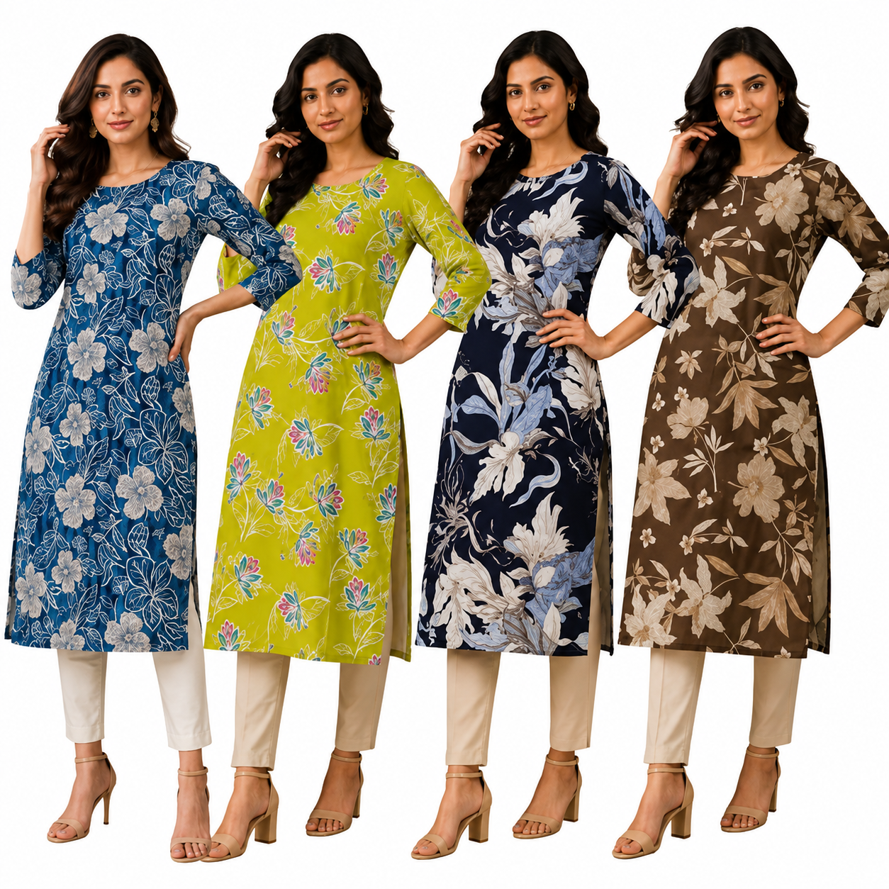 Printed Crepe Kurtas Combo Pack of 4