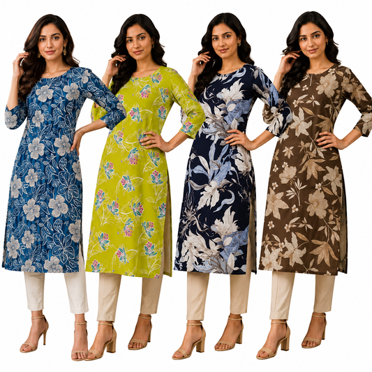 Printed Crepe Kurtas Combo Pack of 4