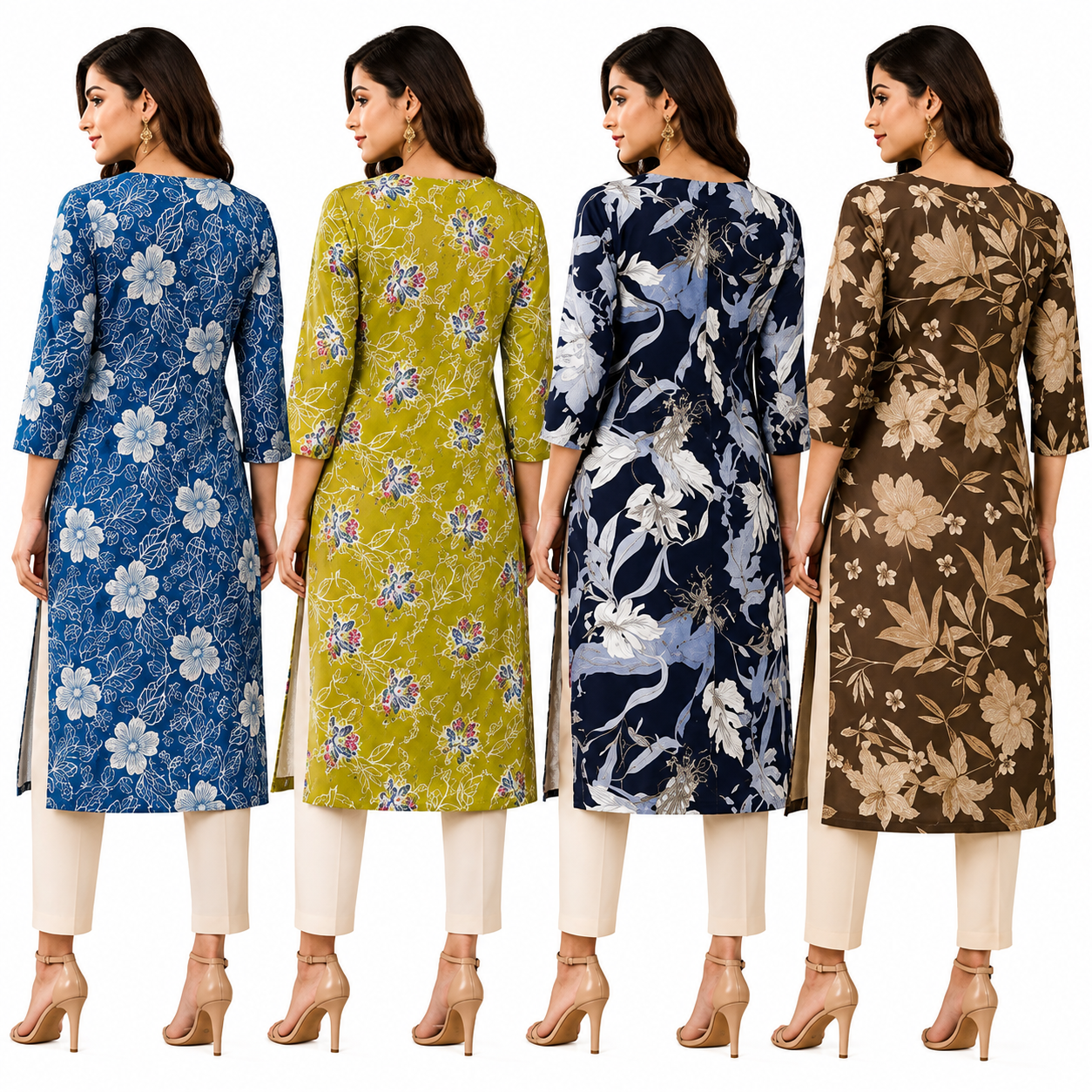 Printed Crepe Kurtas Combo Pack of 4