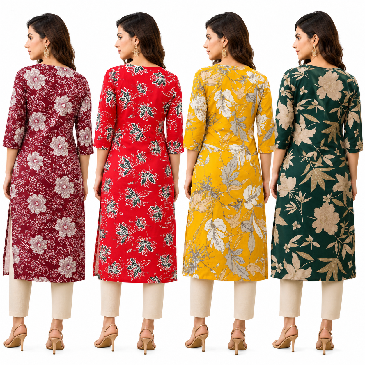 Women Printed Crepe Kurtas Combo Pack of 4