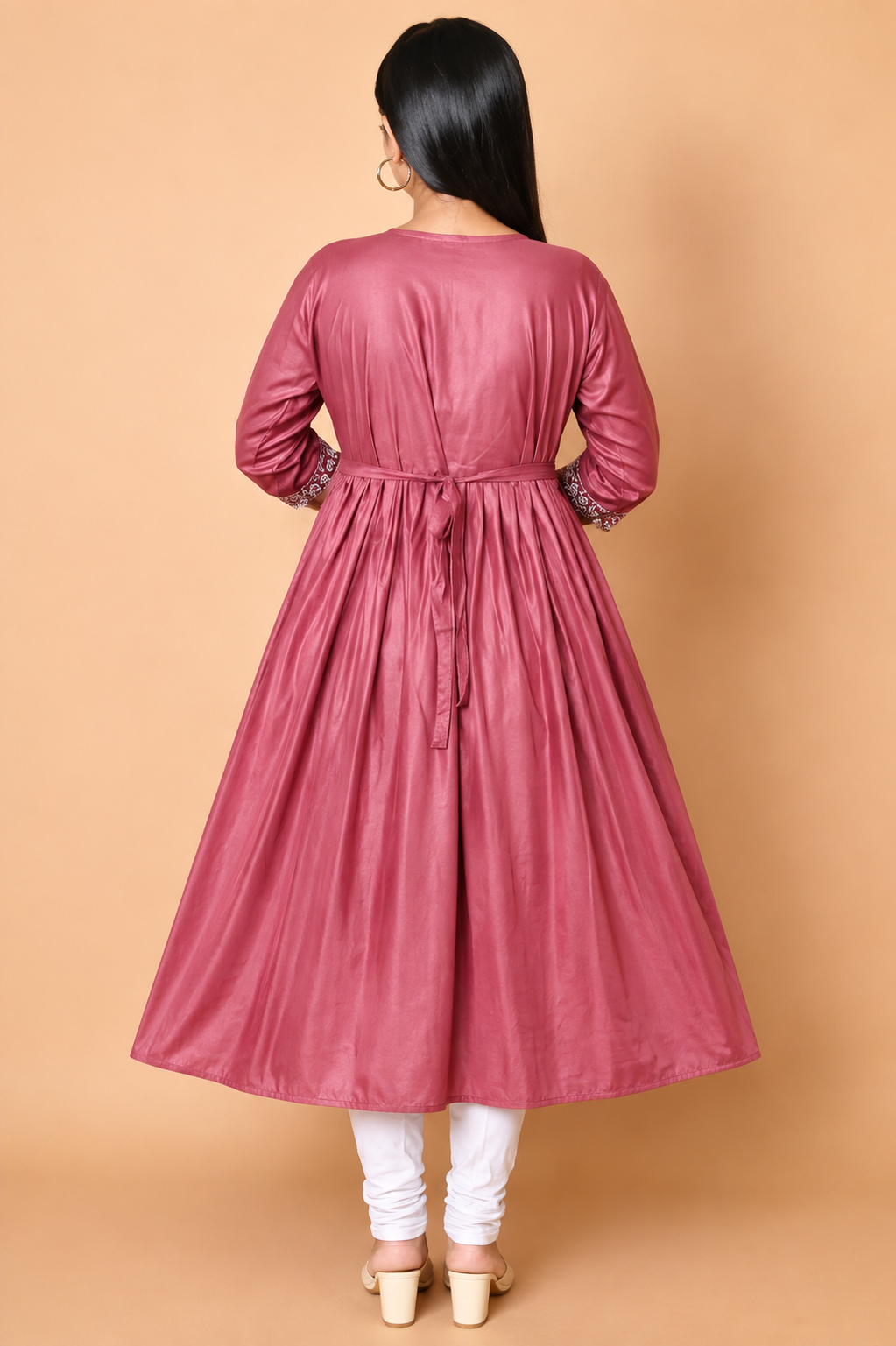 Dusty Rose Embroidered Anarkali Kurti for Women