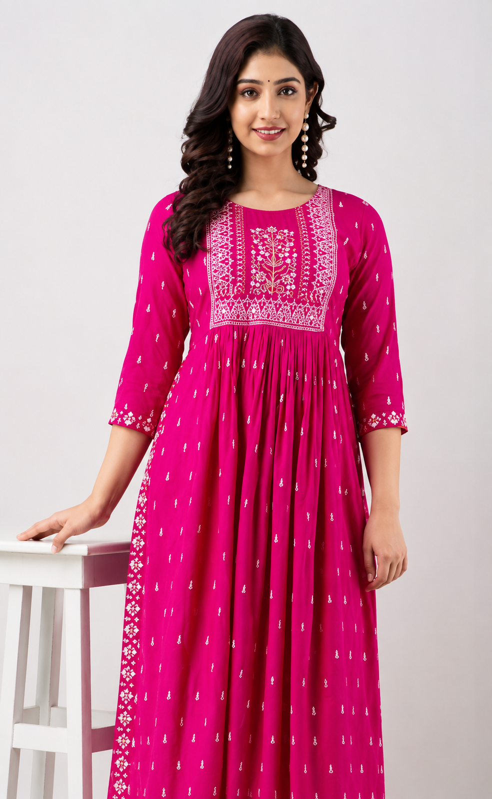 Taj Pink Printed Rayon Kurti for Women