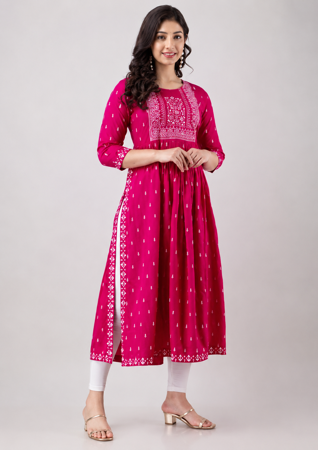 Taj Pink Printed Rayon Kurti for Women