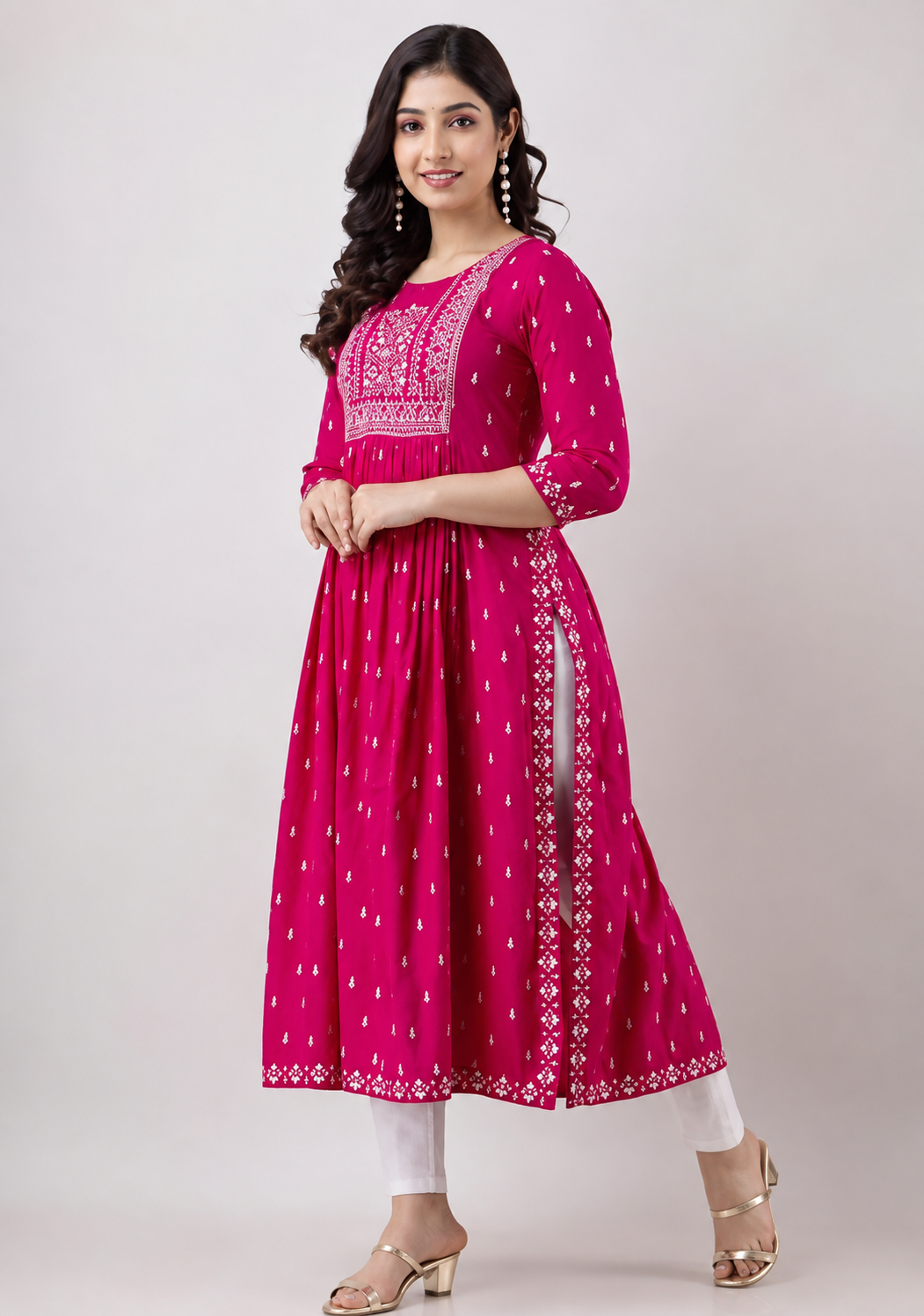 Taj Pink Printed Rayon Kurti for Women