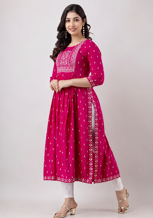 Taj Pink Printed Rayon Kurti for Women