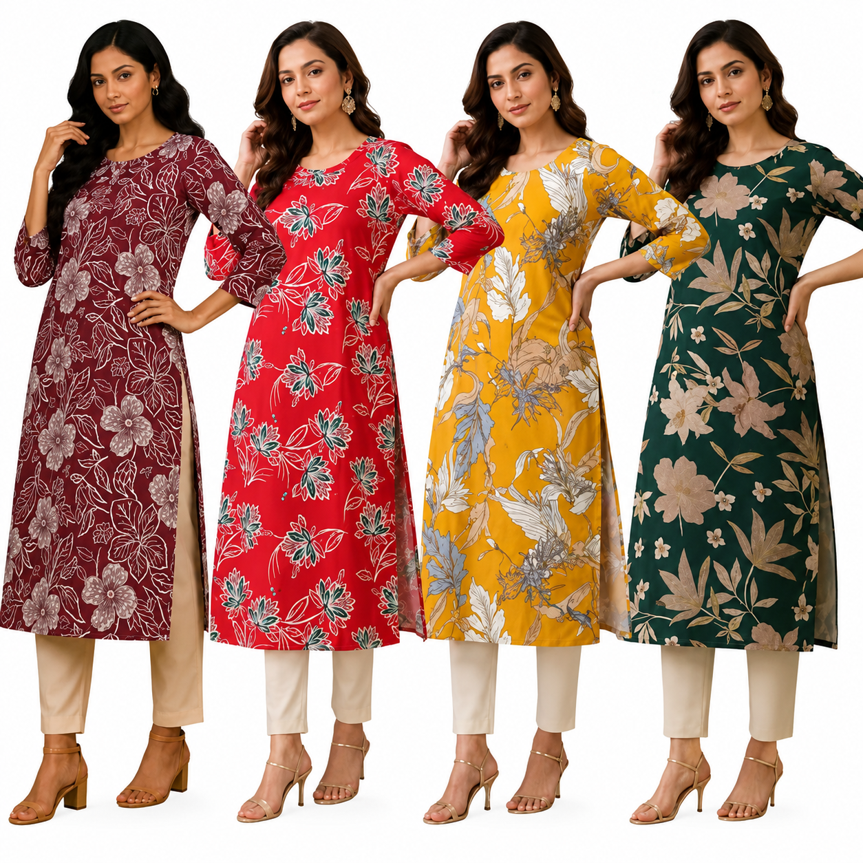 Women Printed Crepe Kurtas Combo Pack of 4