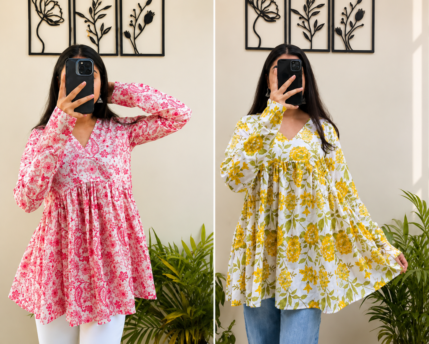 Women's Floral Printed Peplum Tops Combo Pack of 2