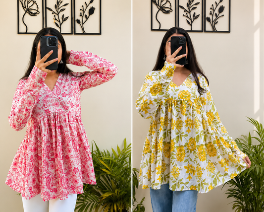Women's Floral Printed Peplum Tops Combo Pack of 2